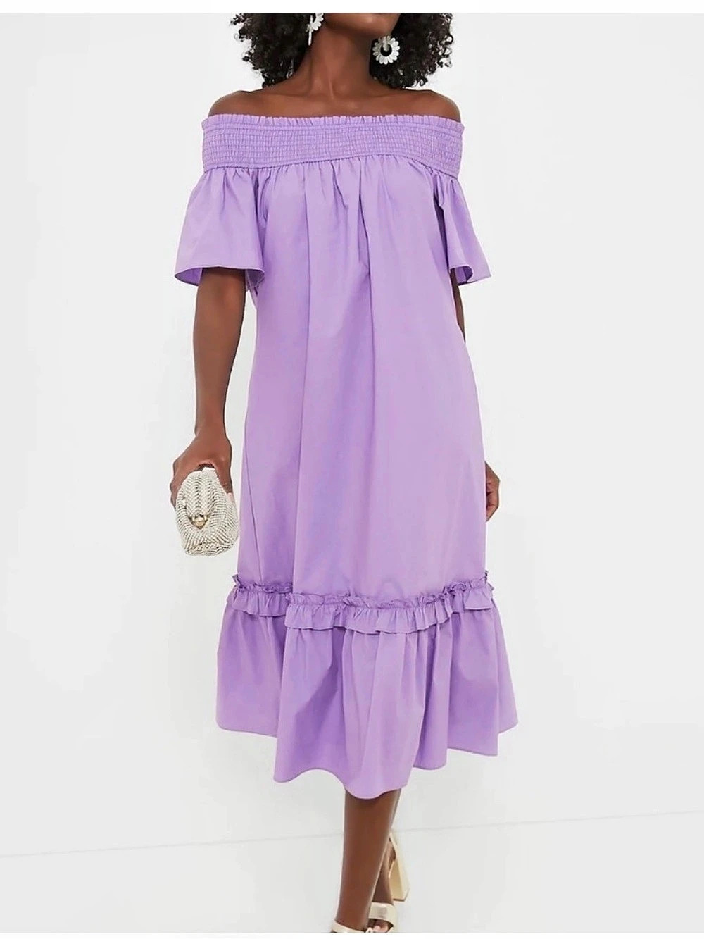 Hyacinth House Capri Midi Dress Off-Shoulder Purple Large